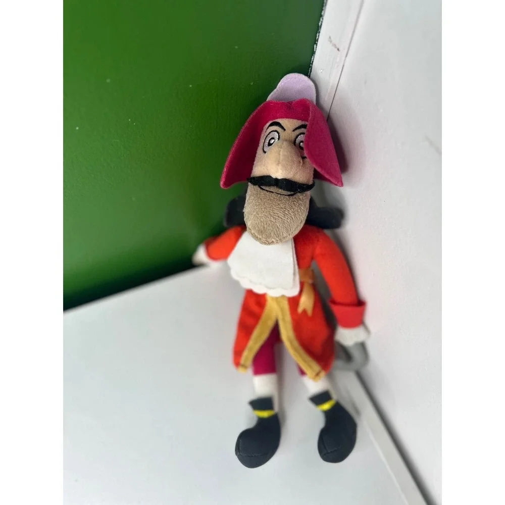 Disney Captain Hook Plush Peter Pan Pirate Bean Bag Toy Red Coat Hat 8 Inch